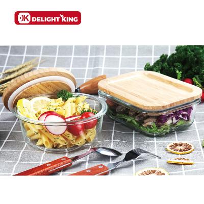 China High Quality Freshness Preservation High Quality Transparent Glass Bento Lunch Box Food Container Eco-friendly Natural Bamboo Cover for sale