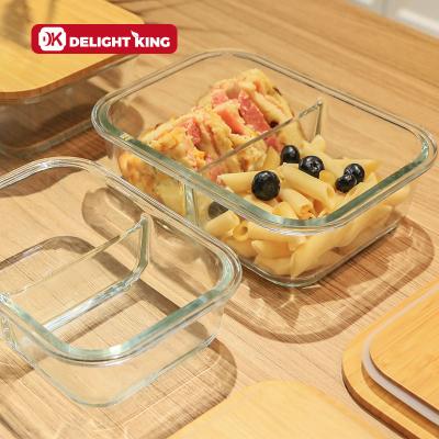 China Freshness Preservation 2 Compartments Storage Lunch Box Heat Resistant Microwave Oven Safe Glass Bento Box for sale