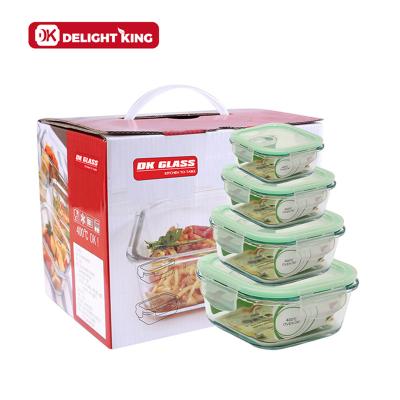 China Freshness Keeping Color Box Set Square Glass Food Storage Container With Leakproof PP Lid Vacuum Glass Food Bento Boxes Set for sale