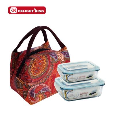 China Freshness Preservation Take Away Glass Food Containers Set With Lunch Bag Borosilicate Glass Insulated Food Container Top/Easy To Carry Keep Warm for sale