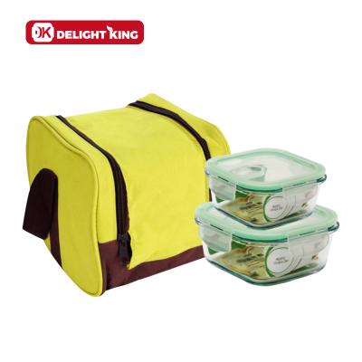 China High Quality Freshness Preservation Borosilicate Lunch Box / Food Storage With Bag For Office Package Food Panic Glass Camping Easy Food Container for sale