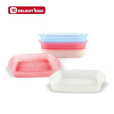 China Viable Hot Sale Customized Color Coating Rectangular Glass Baking Tray / Handle Heat Resistant Glass Baking Dish For Microwave for sale