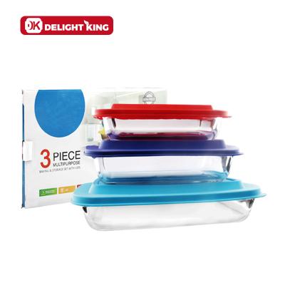 China Disposable Glass Pyrex Microwave Oven Dish With Lid Pyrex Dish With Lid 3 Pcs Set for sale