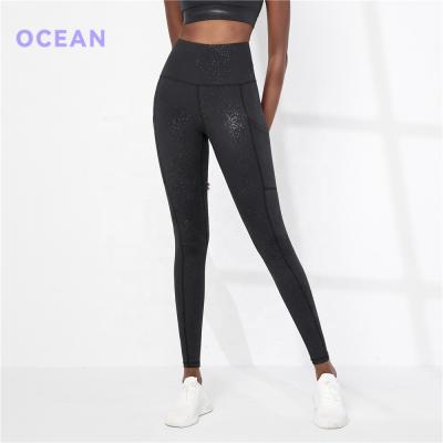 China Wholesale Breathable Black With Reflective Black Spots High Waist Women Yoga Panties Fitness Sports Gaiters for sale