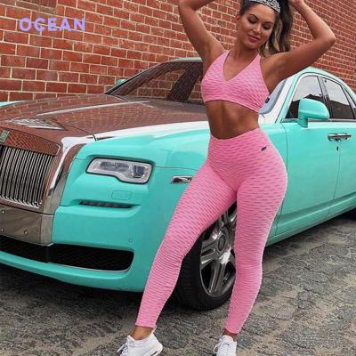 China Breathable Women Workout Sets Fitness Sports Yoga Sets Solid Color Custom Crop Clothing Women Yoga Top Sets for sale