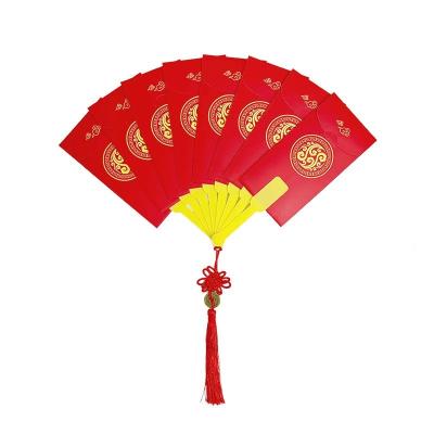 China China New Year Custom Creative Fan Envelope Red Year Of The Rabbit Folding Fan for sale