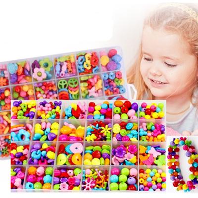 China Fashion Grids Children's Toys Handmade Kit Girls Colorful Craft Beaded Necklace Bracelet Beads Jewelry Accessories for sale