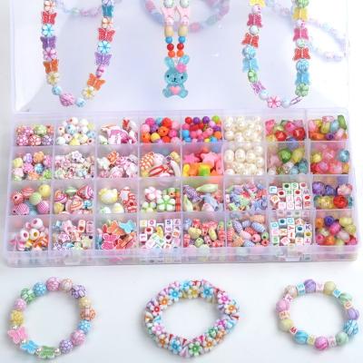 China 9mm Beads Set 32 ​​Grids Plastic Beaded Acrylic Kids Beads Early Educational Toys Diy Handmade Jewelry Making Necklace Set For Girls Children for sale