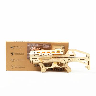 China Eco-Friendly Laser Cutting Diy Assembly 3d Puzzle Wooden Rubber Band Mechanical Gun Model Gun Kids Funny Educational Toys Wood Craft Puzzles for sale