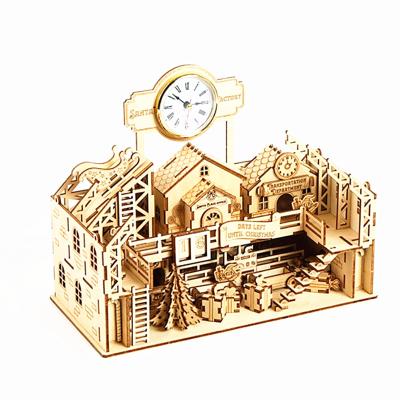 China Eco-Friendly Laser Cutting Christmas Decor Ornaments Santa Claus Factory Model Diy Assembly Kids Toys Laser Cutting Wood Craft Wooden 3d Puzzle for sale