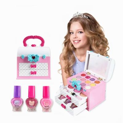 China Portable Washable Playhouse Cosmetics Kids Pretend Play Beauty Makeup Nail Polish Sets For Girls Make Up Kit Bag Girls Toys With Cosmetic for sale