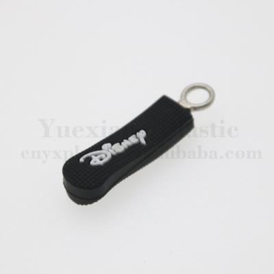 China Customized brand nickel free PVC zipper puller customized any shape rubber zipper slider for handbag for sale