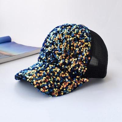 China Summer COMMON Sequined Baseball Cap Fashion Mesh Casual Luxury Women Glitter Trucker Hat for sale