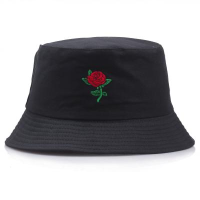 China Custom Image Fashion Sun Protection Outdoor Fisherman Hats Rose Embroidered Bucket Hat Flowers for sale