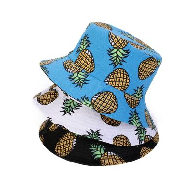 China Hot Selling Picture Fashion Sunshade Casual Fisherman Hats Fruit Pineapple Printed Reversible Bucket Hat for sale