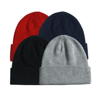 China COMMON Unisex Winter Hats Warm Cotton Knitted Beanie Hat Soft Pure Color Plain Slouchie Fitted Beanies Hat Women Men for sale