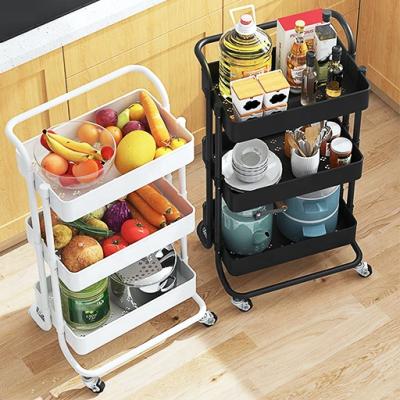 China Amazon OEM Multi-Functional Home Three Tiers Multi-Functional Metal Iron Free Standing Rolling Cart Storage Rack With Wheels for sale