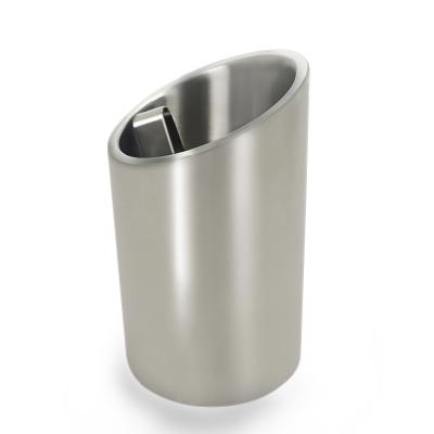 China Viable Style Modern Oblique Mouth Double Layers Stainless Steel Mini Ice Bucket And Tongs for sale