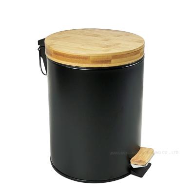 China 5L Metal Lid Foot Pedal Bin Bamboo Dust Bin Viable For Home for sale