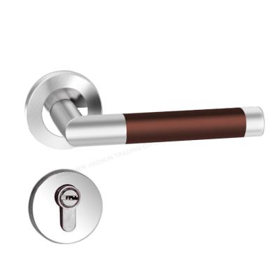 China 2022 high standard luxury brown leather metal door handle for hotel home office for sale