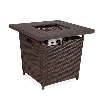 China Stored Fire Pit Table Outdoor 28Inch Propane Square Portable Gas Fire With Cover Electronic Ignition Stove for sale