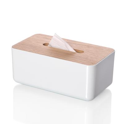 China 2021 Plastic New Tissue Box Suction Eco-friendly Plastic Organizer With Bamboo Lid Wooden Lid for sale