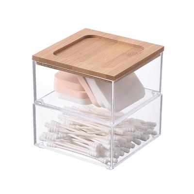 China Viable clear square organizer with bamboo lid make up tabletop clear storage box with cover bamboo plastic box for sale