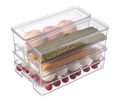 China BPA FREE PET Fridge Bins, Stackable Organizer Storage Containers with Handles for Fridge, Freezer, Pantry and Buffet for sale