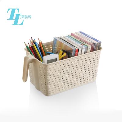 China Viable Cheap Plastic Rattan Woven Storage Baskets With Handles for sale