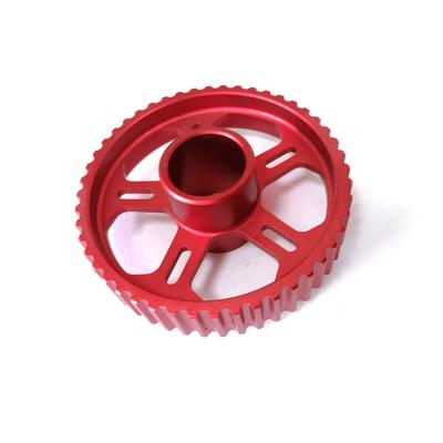 China Dongguan Factory Machining Drone Wheel Customized Transmission Gearbox OEM Service Red Aluminum Gear Anoid Wheel for sale