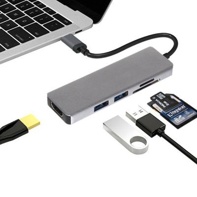 China With SD / TF Card Reader Aluminum 5 In 1 Video Converter USB Type C Adapter 2 Ports USB3.0 4K@30Hz Type C Hub For Macbook Pro for sale