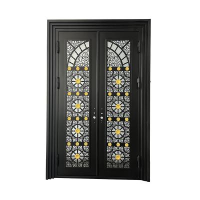 China Anti-Theft Customize Cheap Square Tube Wrought Iron Double Entry gate with Glass for sale