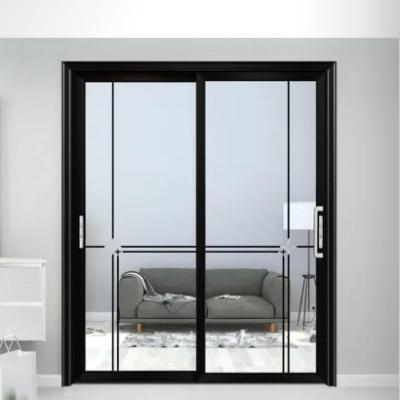 China Waterproof Wholesale Black Tempered Aluminum Frameless Sliding Glass Doors for Houses for sale