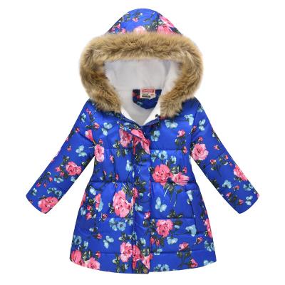 China Children's Jacket Fashion Print Cartoon Collar Fleece Coat Winter Padded Hooded Padded Warm Hoodie Windproof Long Outwear for sale