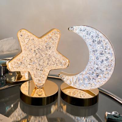 China Simple Modern European Decoration Small Star Moon Lamp Atmosphere Table Lamp Touch Modern Led Night Light for sale