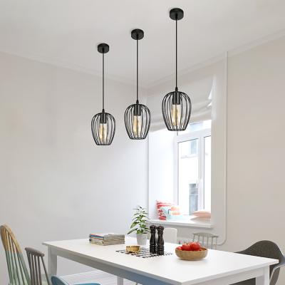 China Indoor Decor Nordic Iron Cage Hanging Pendant Lights Modern Simple Black Chandeliers Pendant Lights for sale