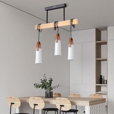 China Retro Contemporary Nordic Design Decorative Lamp Skycam Simple Dining Room Chandelier E27 Wooden Pendant Light for sale