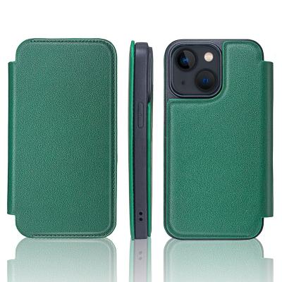 China Genuine Cow Leather Fashion Design Green Color Phone Card Wallet Leather High-end Case for iPhone XR to 13pro mobile for sale