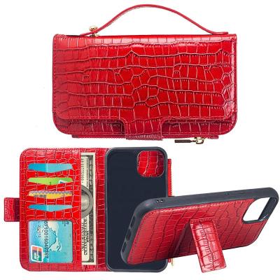 China Unique Custom Personal Genuine Crocodile Leather Pouch With Magnetic Card Holder Money Coin Cover Cell Phone Bags For iphone 13 12 for sale