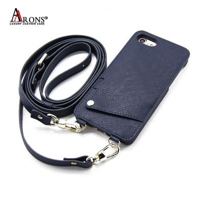 China PU Saffiano Credit Card Slot Holder PU Saffiano Leather Shockproof Cross - Back Body Phone Case With Strap For iPhone 7 8 for sale