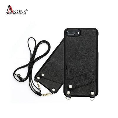 China High Quality Genuine Luxury Real Leather Phone Case Cross - Body Cell Phone Case Leather Collar With Strap For iPhone 7/8 for sale