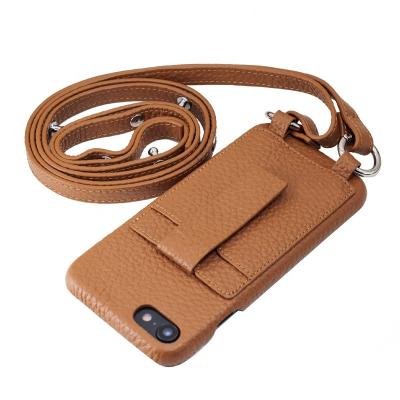 China Unique Design Leather Pebble Phone Case Leather Phone Case With Necklace Strap Phone Case Accessories For iPhone 6 6S for sale