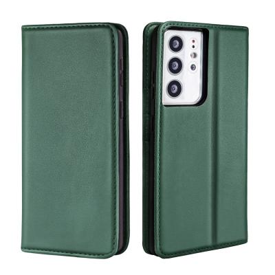 China Canton Factory Retro Cow Grain Phone Case EMF Anti Radiation Unique Flip Top Genuine Leather Wallet For galaxy s21 ultra for sale