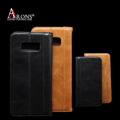 China Luxury Shockproof Oil Waxed Genuine Leather Folio Anti EMF Radiation Phone Case OEM With Card Slots For Galaxy S8 plus /Iphone /huawei for sale