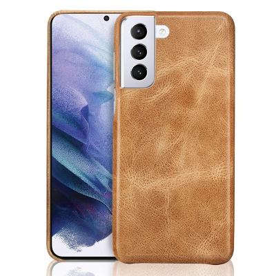 China Vintage Genuine Leather Cowhide Privacy Phone Case Brown Genuine Leather Bag For Samsung galaxy s21 plus clear phone case for sale