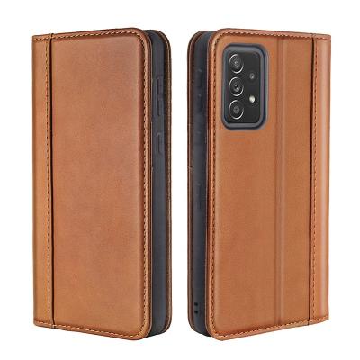 China Unique Top Grain Brown Color The First Layer Genuine Leather Flip Phone Case Cover Wallet Purse For Samsung Galaxy A52/s2 Plus Ultra for sale