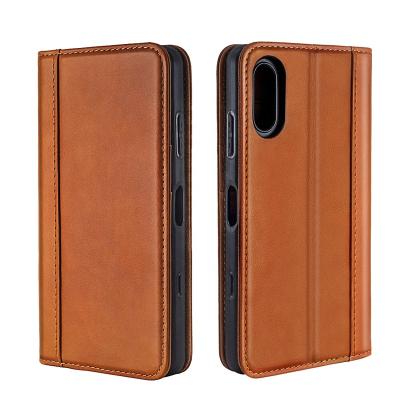 China 2021 New Design EMF Wallet Unique Phone Case For Sony Xperia Cowhide Leather Book Case Genuine Leather Mobile Phone Case For Iphone 12 Max for sale