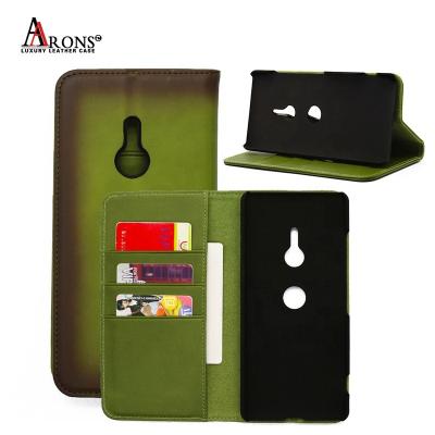 China New Style Soft Luxury Gradient Color Stand Wallet Phone Case Genuine Leather Protective Flip Phone Case For Sony Xperia XZ3 for sale