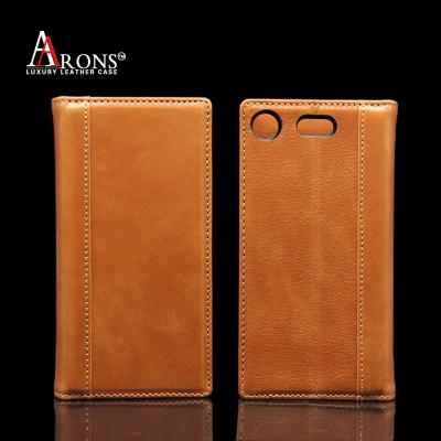 China Leather Luxury Full Grain Brown Leather For Sony Xperia XZ1 Mini Compact Flip Case for sale