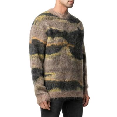 China High Quality Anti-wrinkle Factory Custom Design Pattern Fuzzy Mohair Ethnic Line Knitted Crewneck Sweater For Men for sale